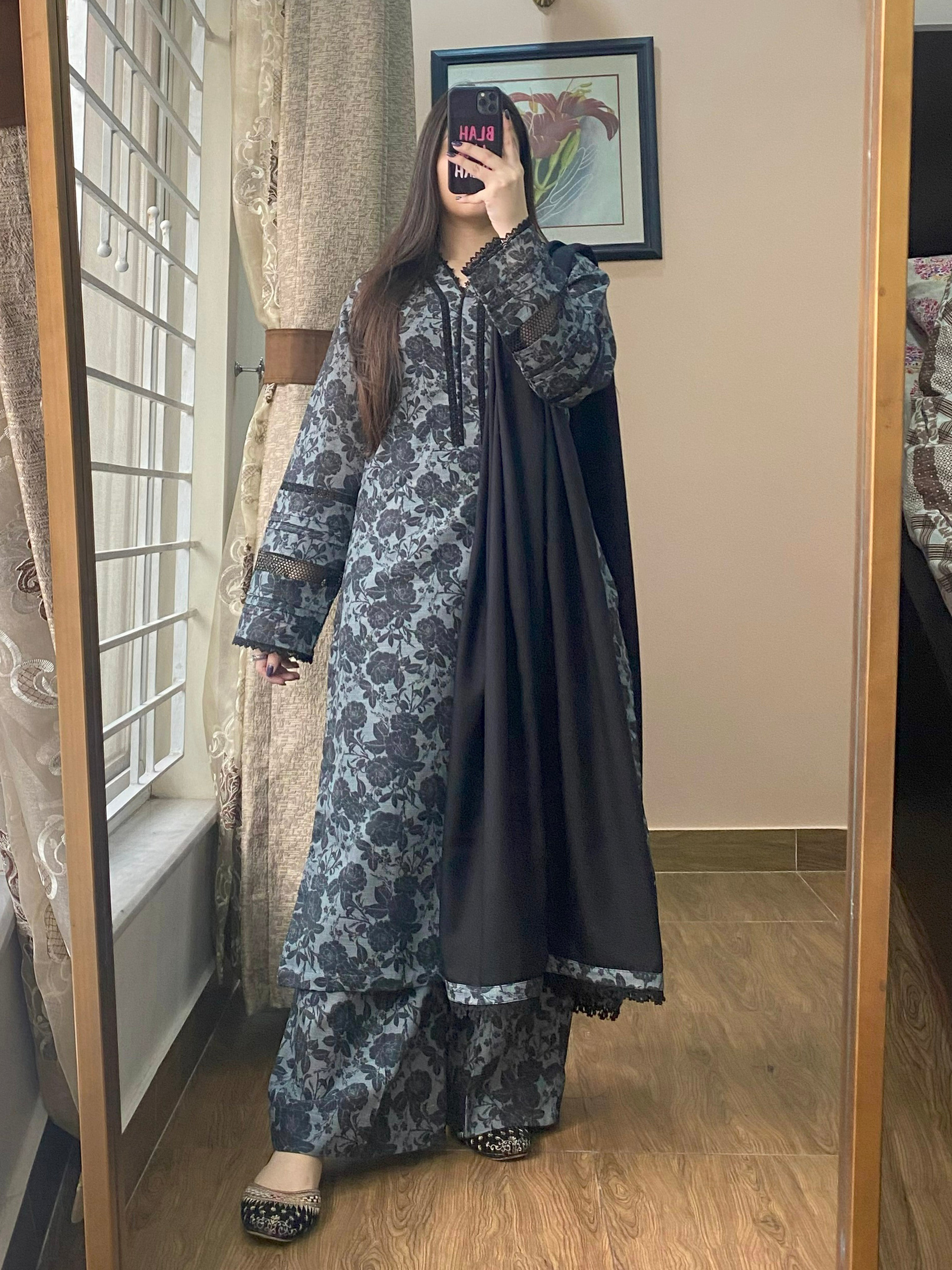 Cadet Grey Cotton Woven Kalidar Dress main image 1