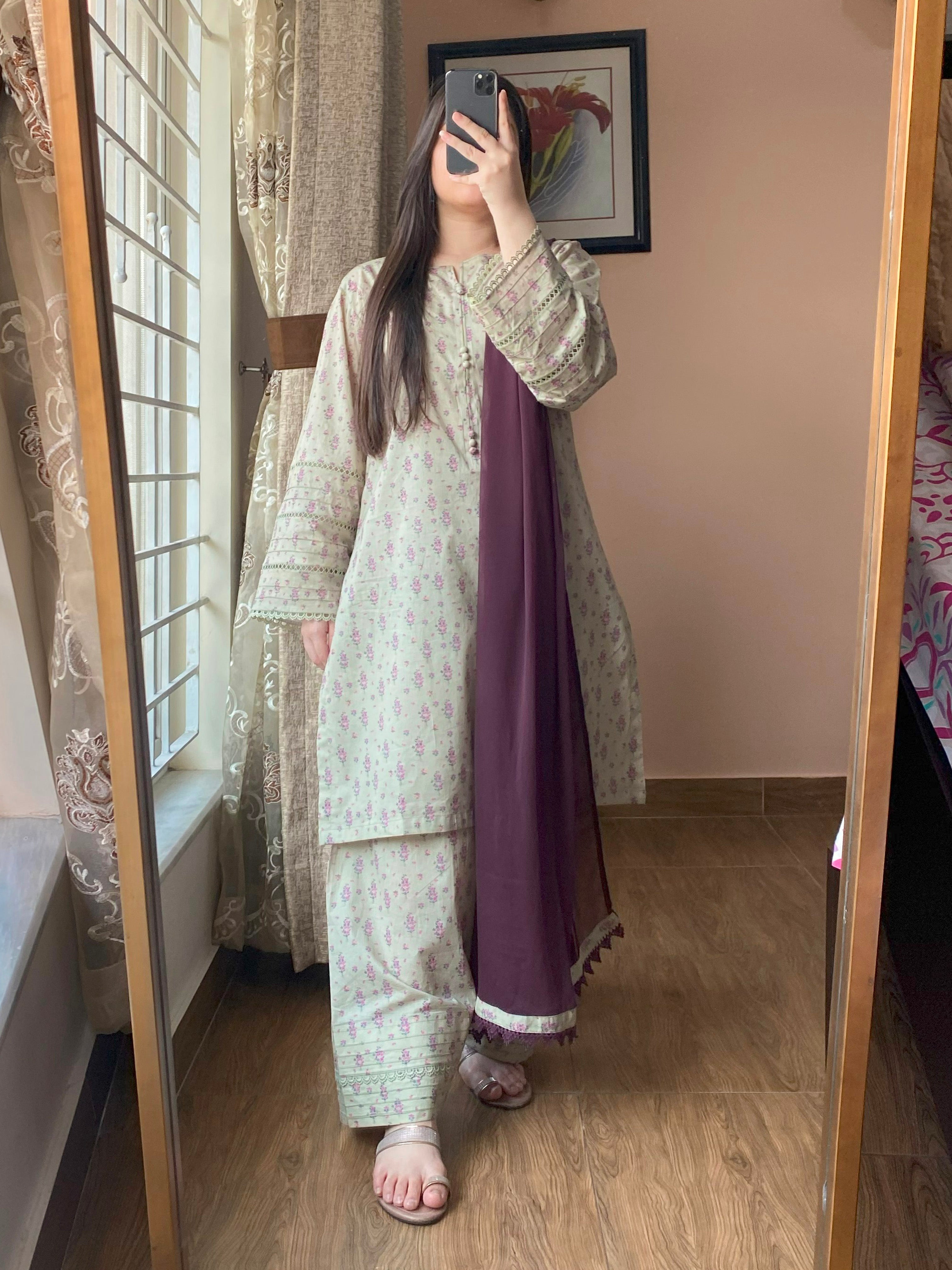 Pink Floral Lawn Cotton Farshi Salwar dress