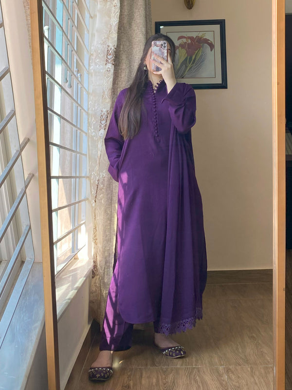 3 PIECE – SILK KARANDI PURPLE DRESS