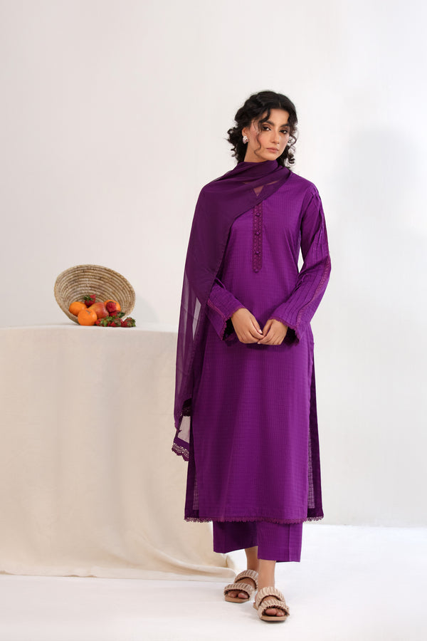 2 Piece Cambric Dobby Purple Dress