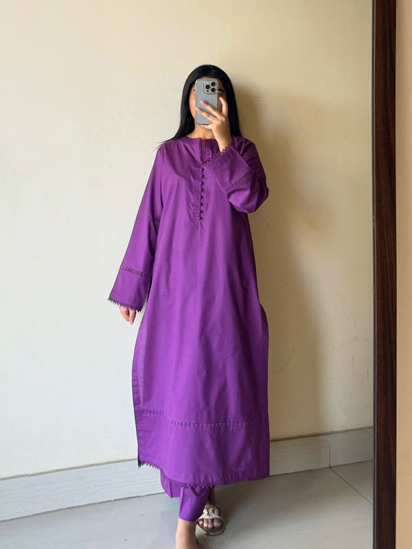 2 Piece Cotton Purple Dress