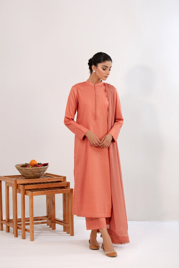 3 Piece - Cambric Dobby Peach Orange Dress