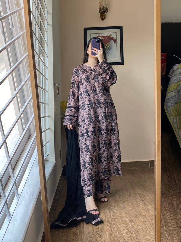 3 Piece - Lawn Printed Dress With Plazo main image 1