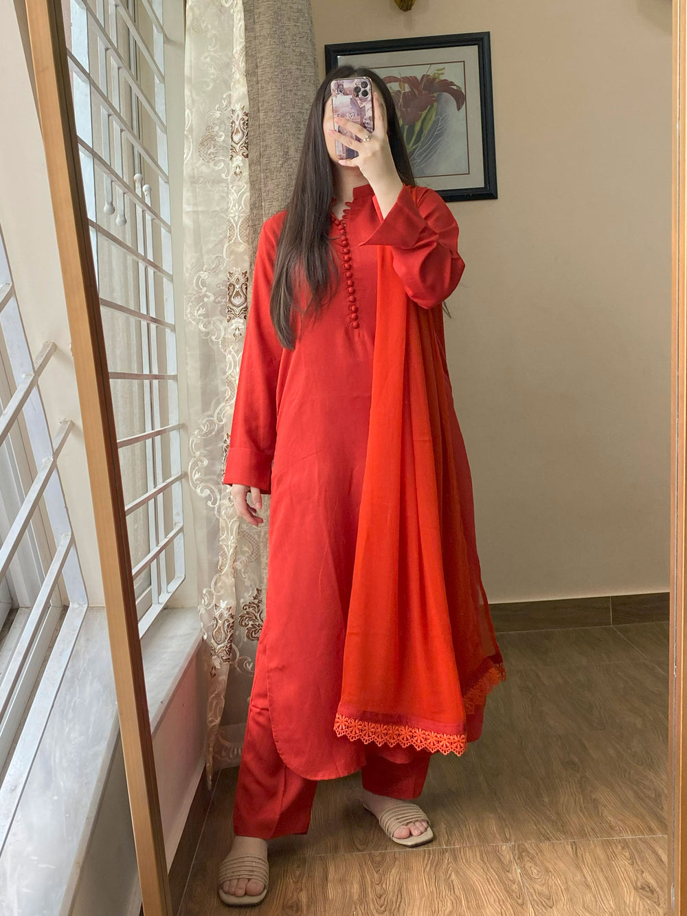 3 PIECE – SILK KARANDI CRIMSON DRESS