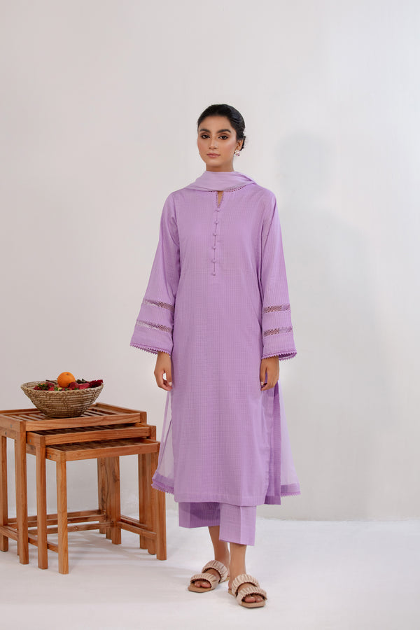 3 Piece Cambric Dobby Lilac Dress