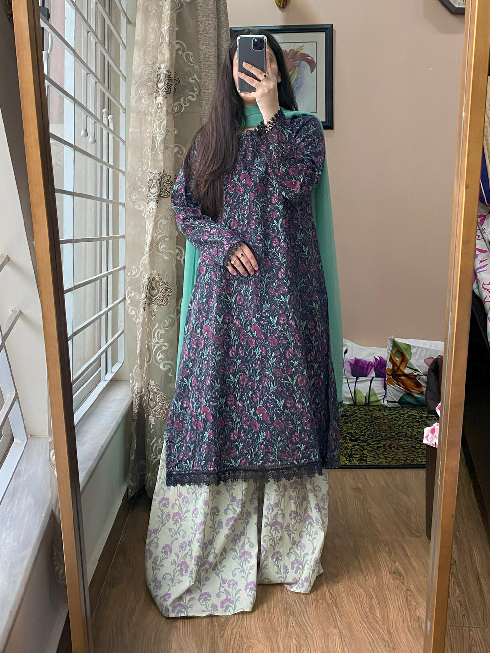 3-Piece Lawn Printed Dress with Sharara
