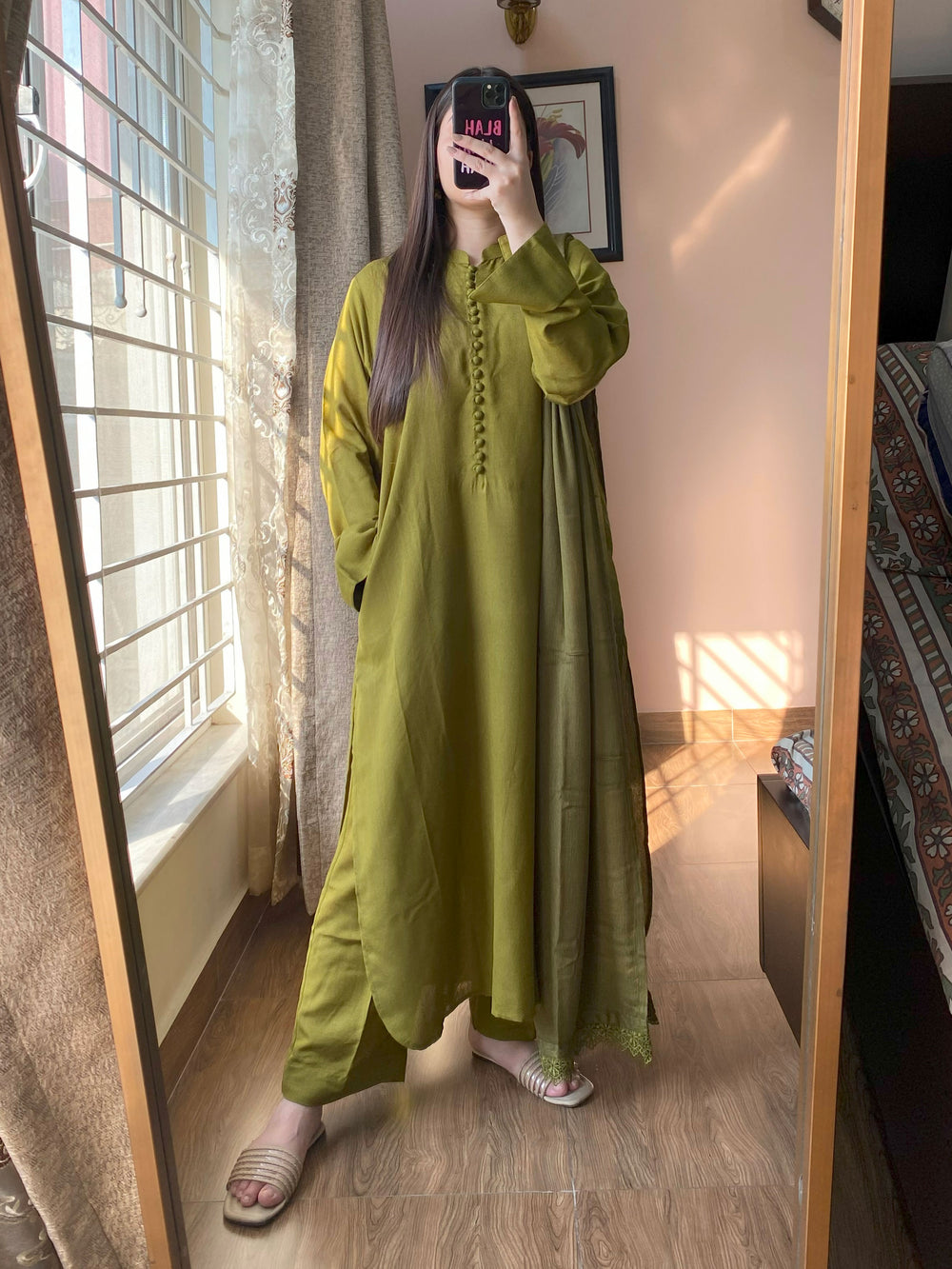 3 PIECE – SILK KARANDI LIME GREEN DRESS