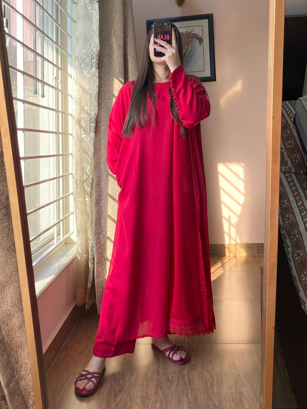 3 PIECE – SILK KARANDI RED DRESS