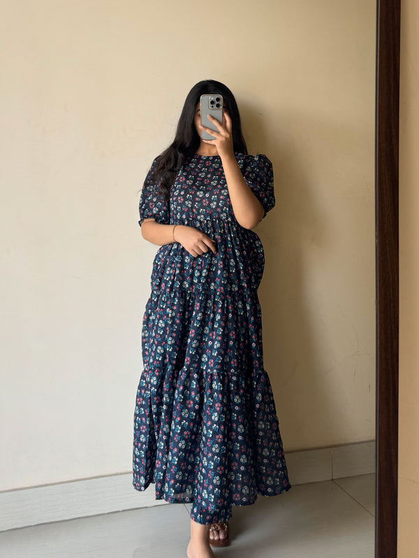 2 Piece - Lawn Navy Floral Frock Dress