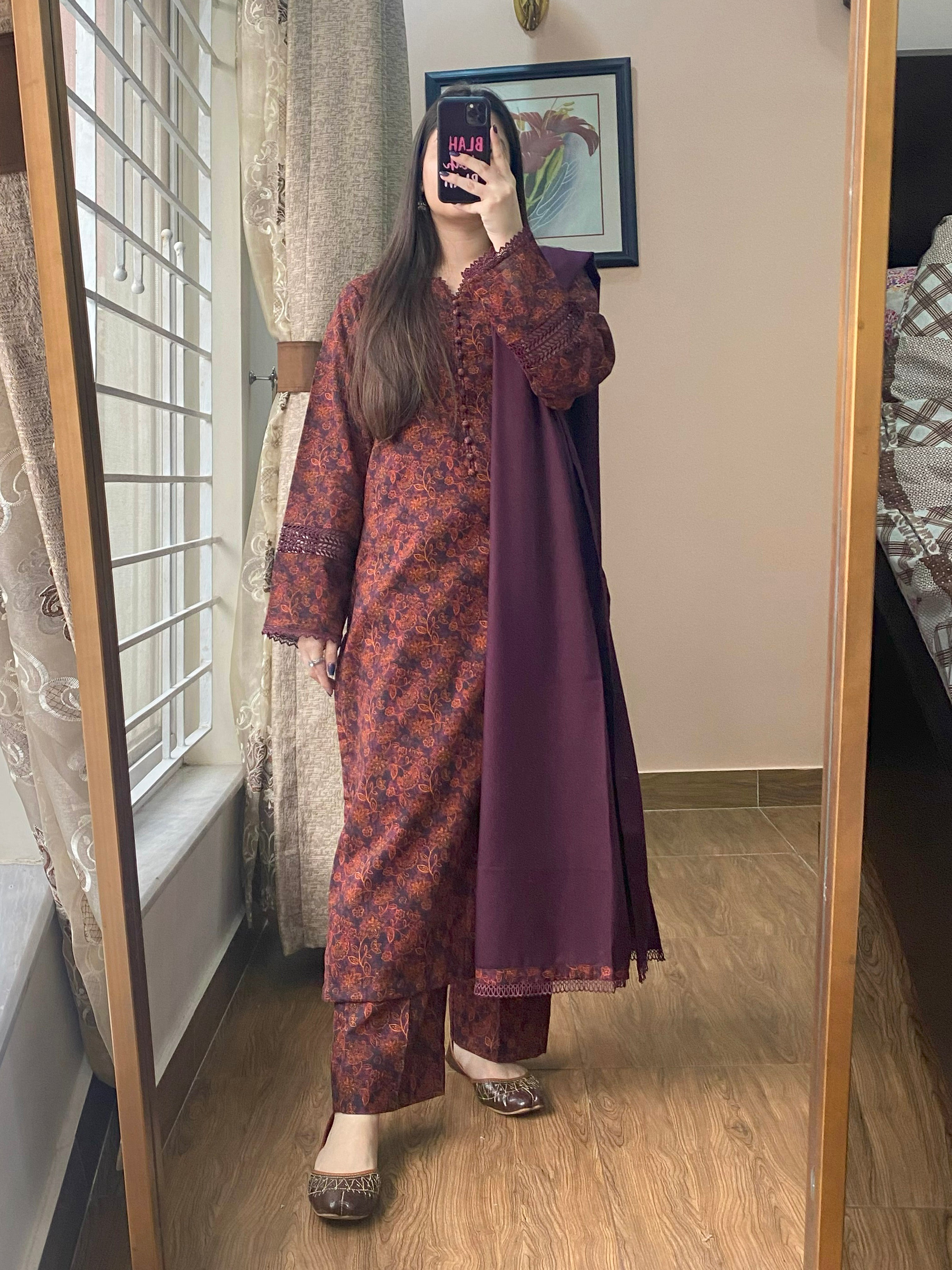 KHADDAR DRESS WITH KHADDAR MULTI PHOOL SHAWL main image 0