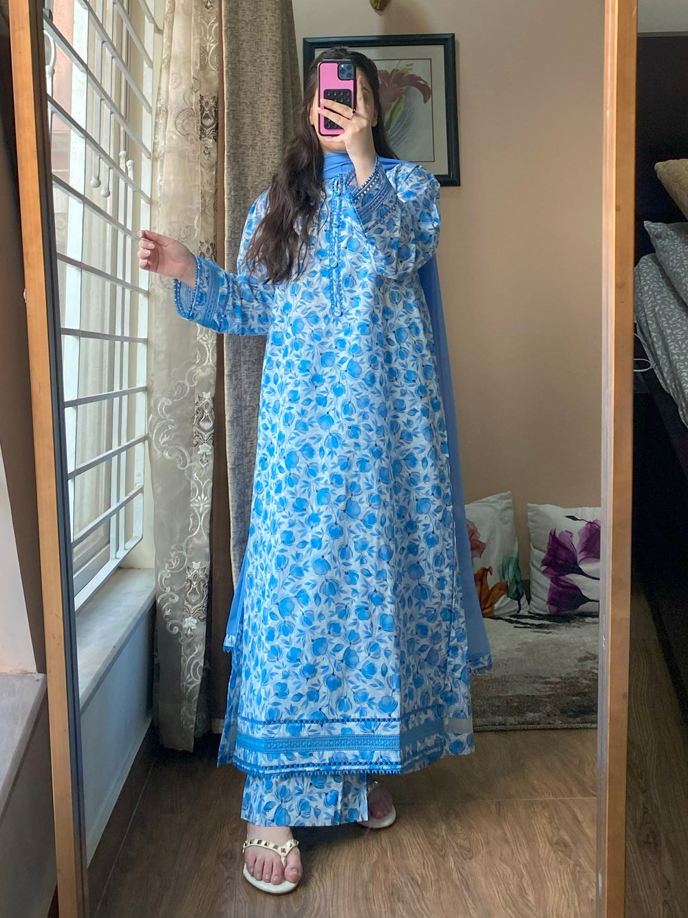 3-Piece Lawn Printed Dress With Plazo