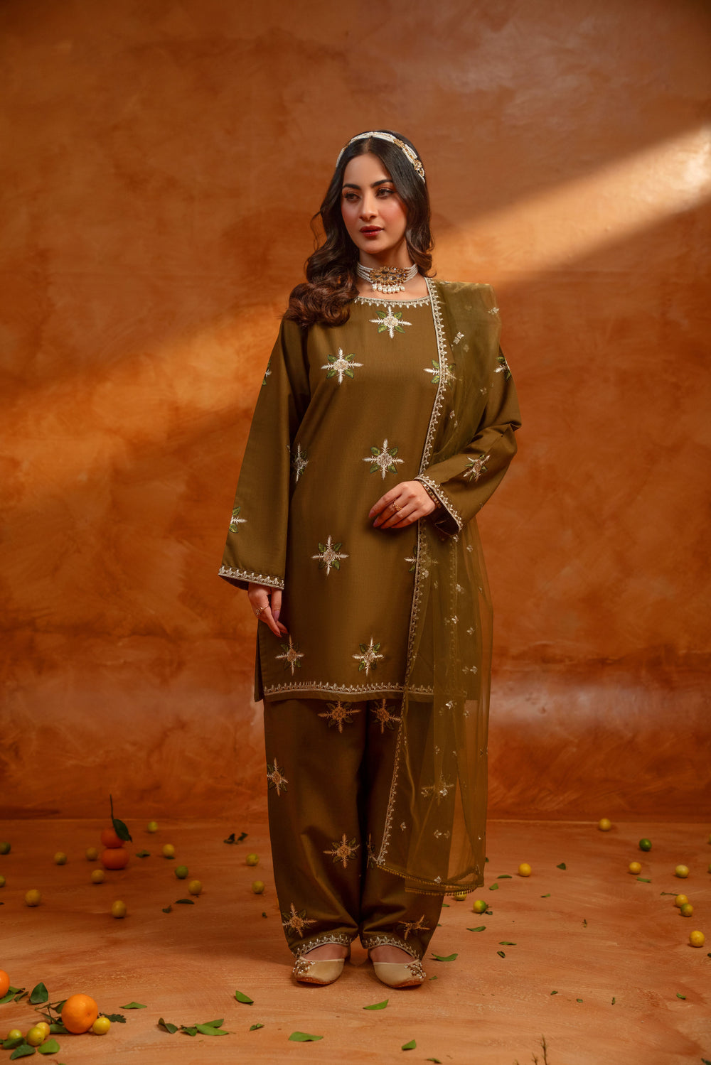 3 Piece - Slub Khaddar Embroidered Dress