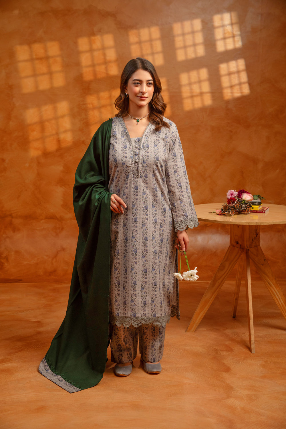 3 Piece - Khaddar Printed Dress