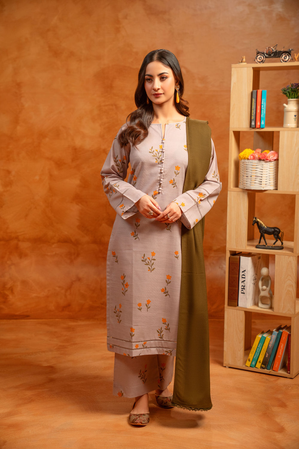 3 Piece - Khaddar Printed Dress