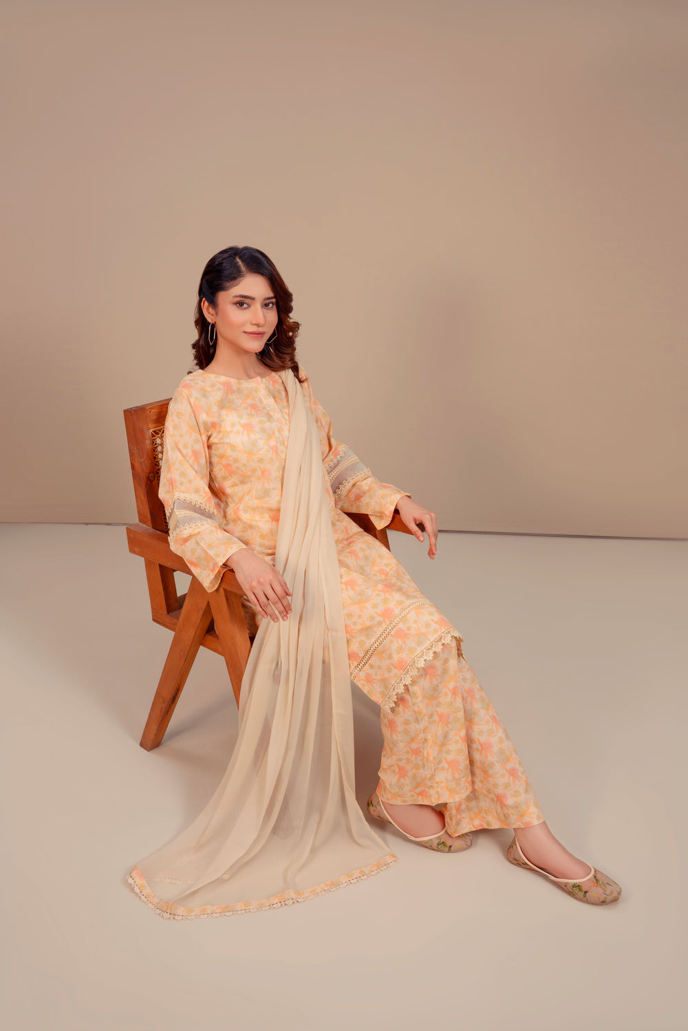 3 Piece - Lawn Printed Dress With Plazo