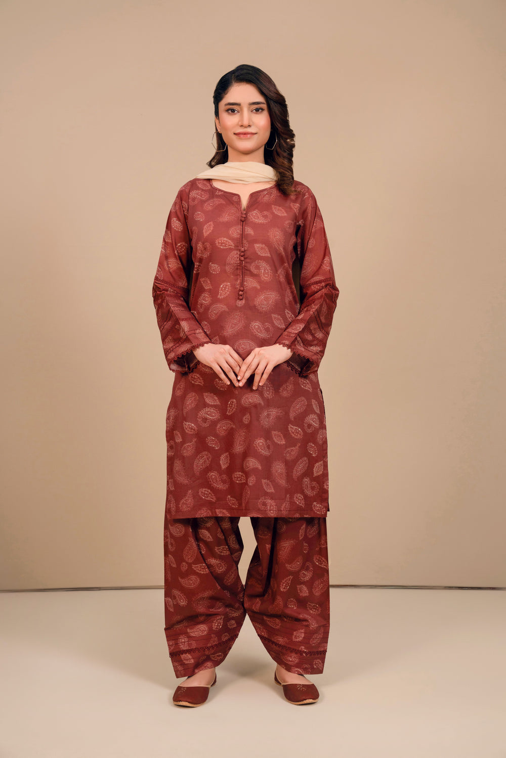 3 Piece - Lawn Printed Dress with Farshi Shalwar
