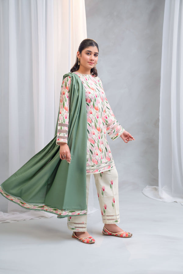 3 Piece - Khaddar Printed Dress