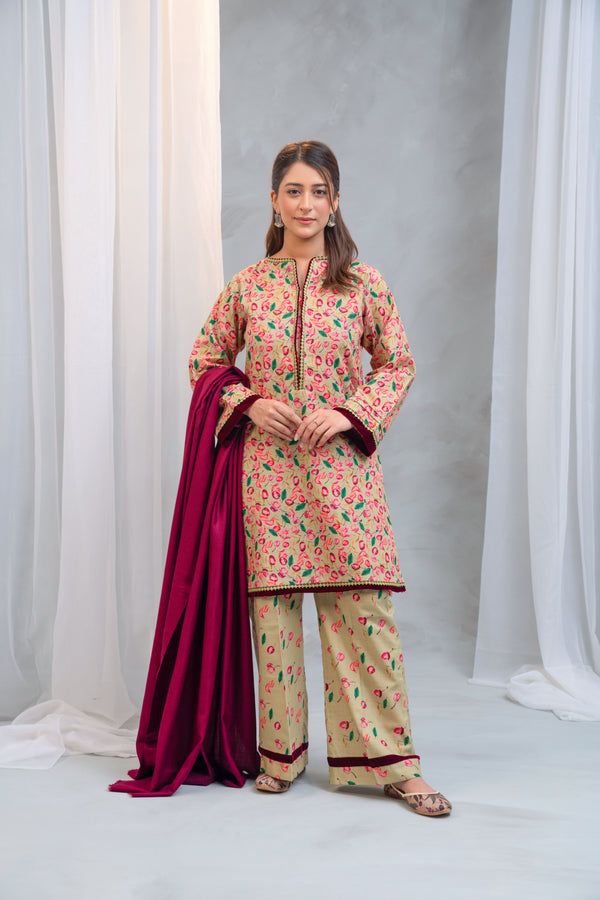 3 Piece - Khaddar Printed Dress