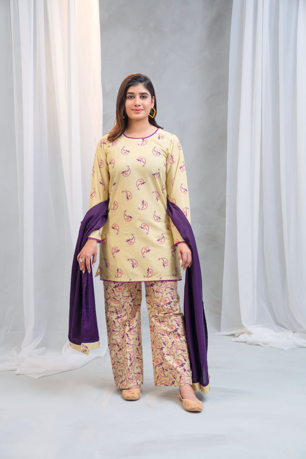 3 Piece - Khaddar Printed Dress
