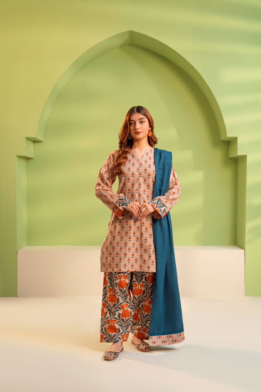 Khaddar Printed Dress with Shalwar