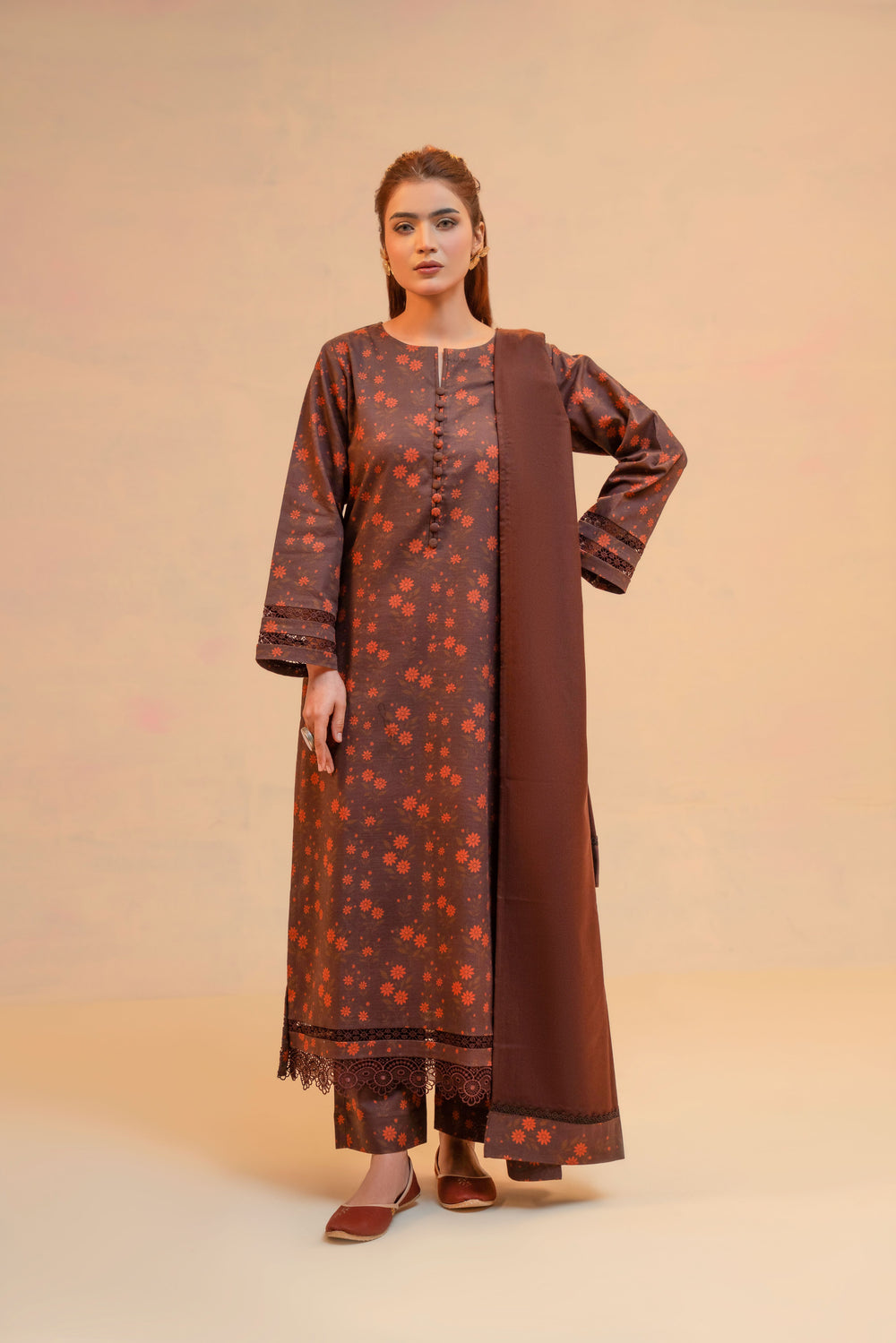 3 Piece - Khaddar Printed Dress