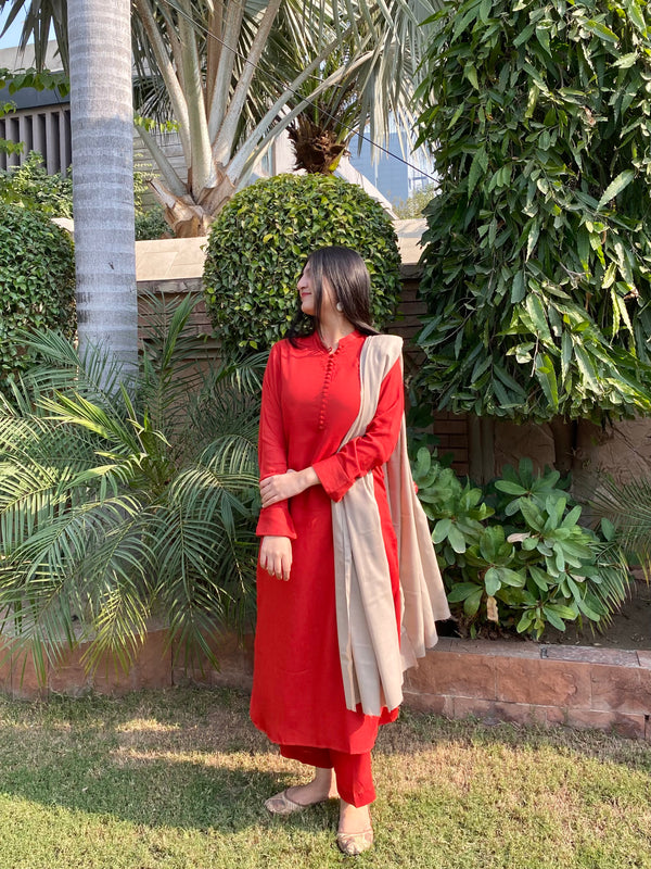 3 PIECE – SILK KARANDI CRIMSON DRESS