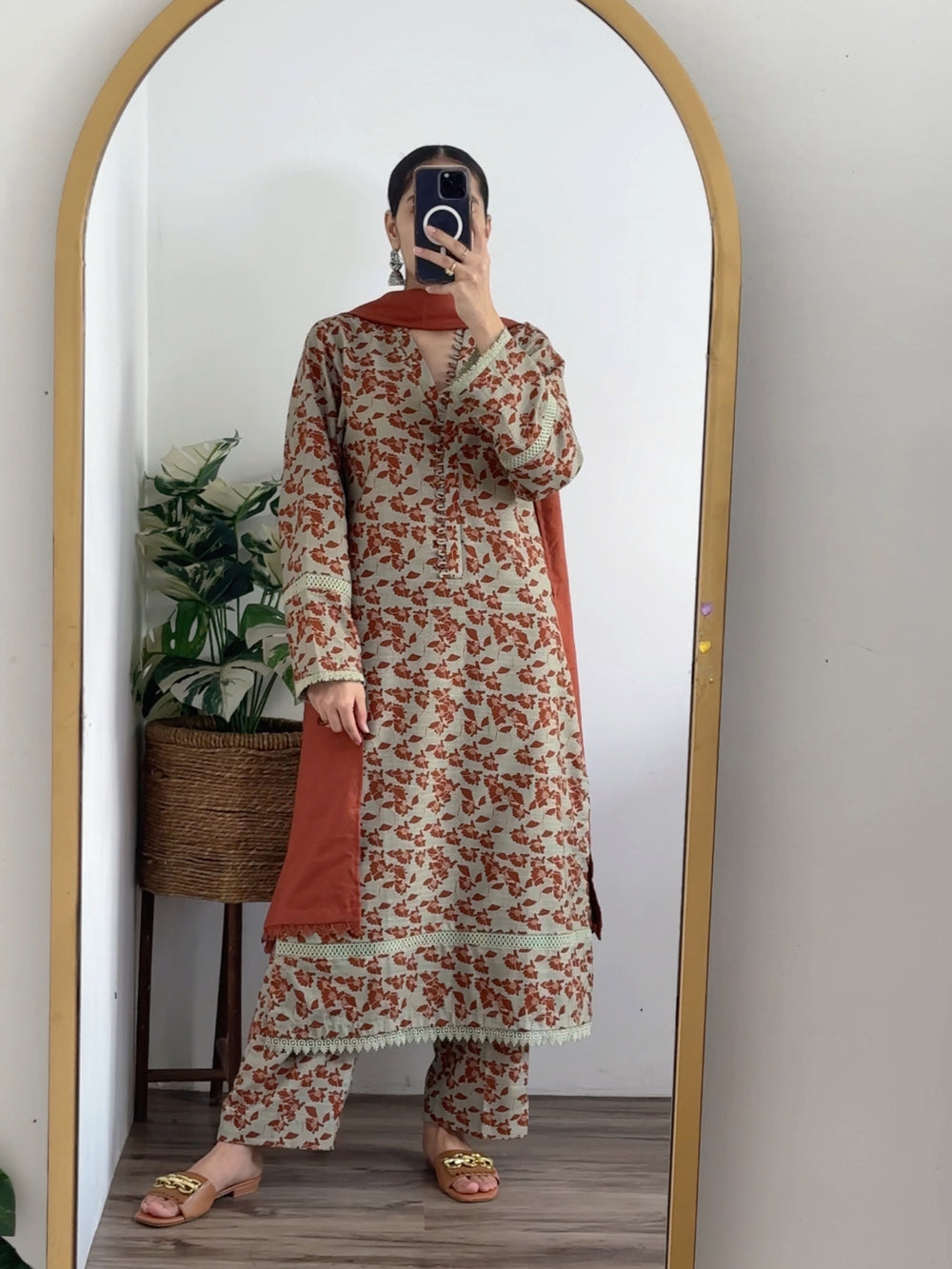 3 Piece - Khaddar Printed Laurel Green Dress