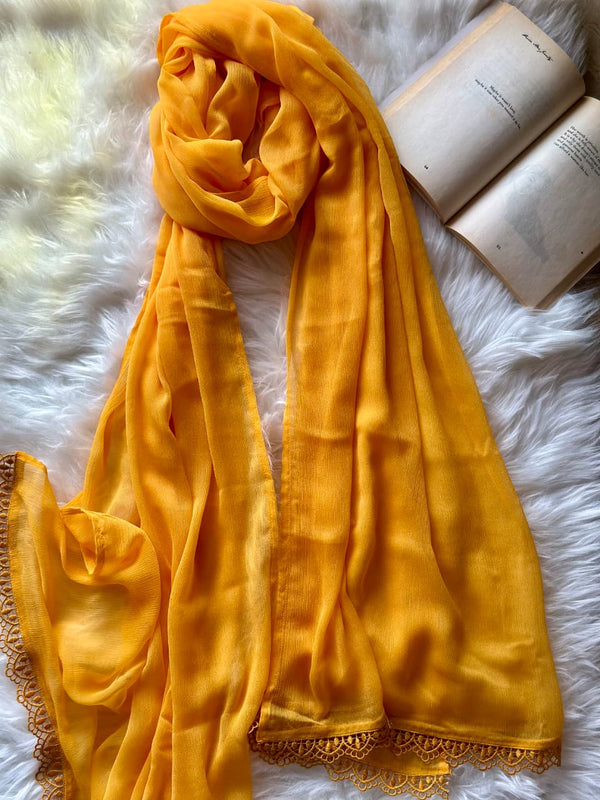 Marigold Chiffon Dupattas With Lace