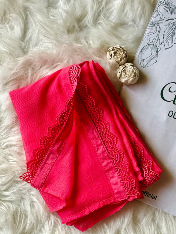 Pink Chiffon Dupattas With Lace