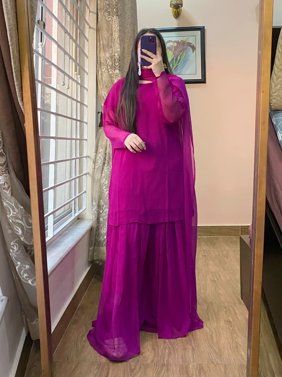 3 Piece - Chiffon Dress With Sharara