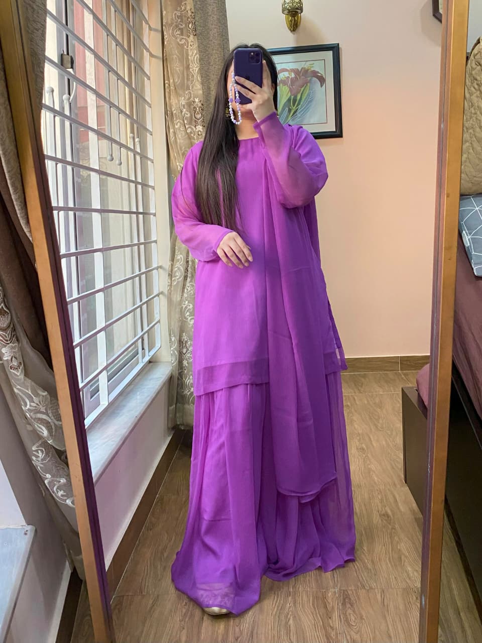 3 Piece - Chiffon Dress With Sharara