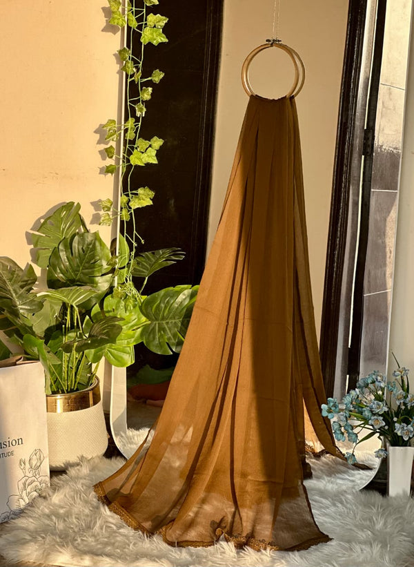 Olive Brown Chiffon Dupattas With Lace