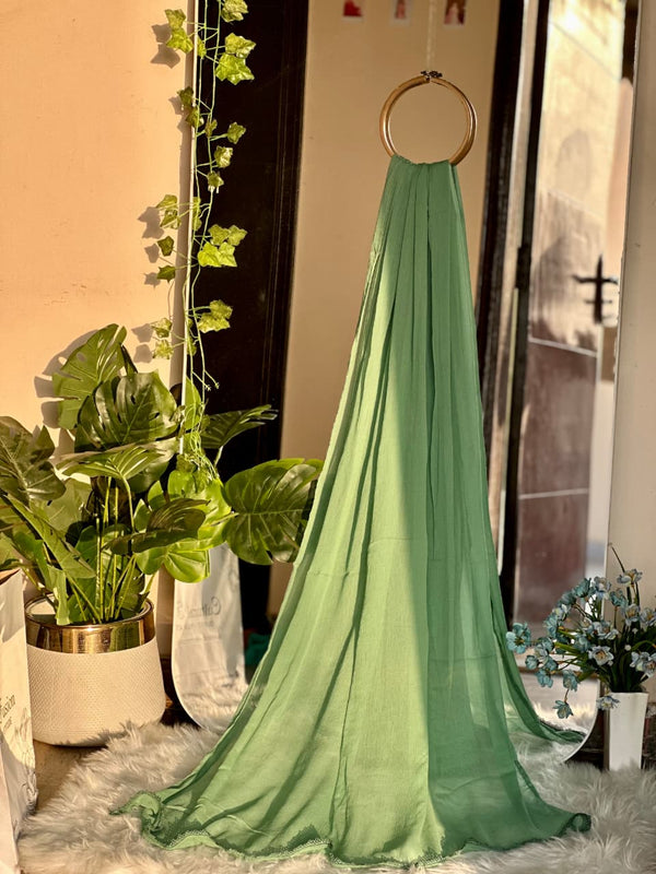 Pastel Green Chiffon Dupattas With Lace