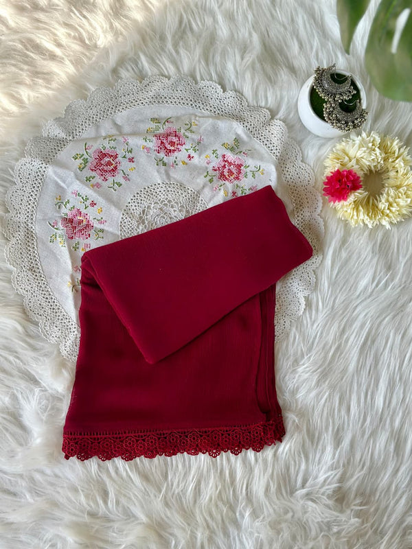 Burgundy Chiffon Dupattas With Lace
