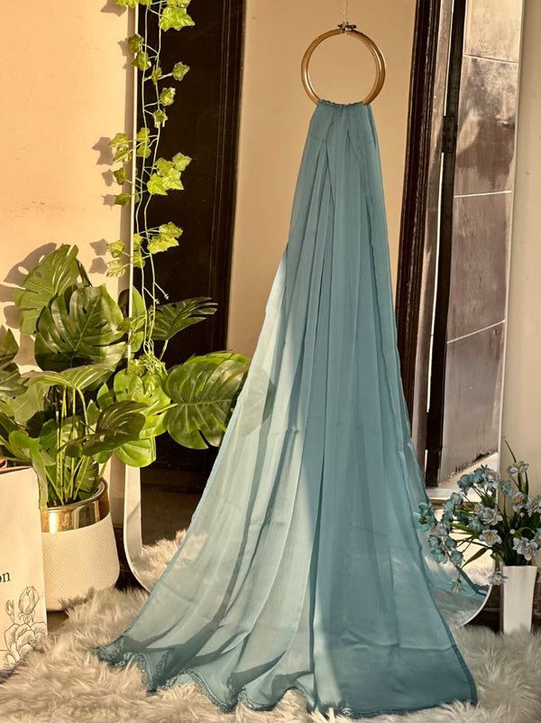 Sky Blue Chiffon Dupattas With Lace