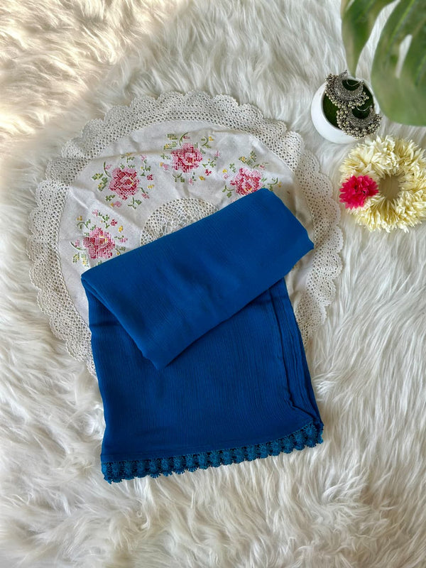 Zinc Blue Chiffon Dupattas With Lace