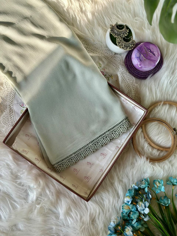 Pastel Grey Chiffon Dupattas With Lace