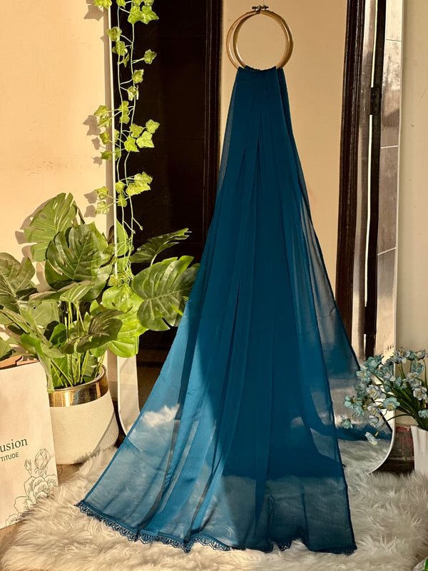 Zinc Blue Chiffon Dupattas With Lace