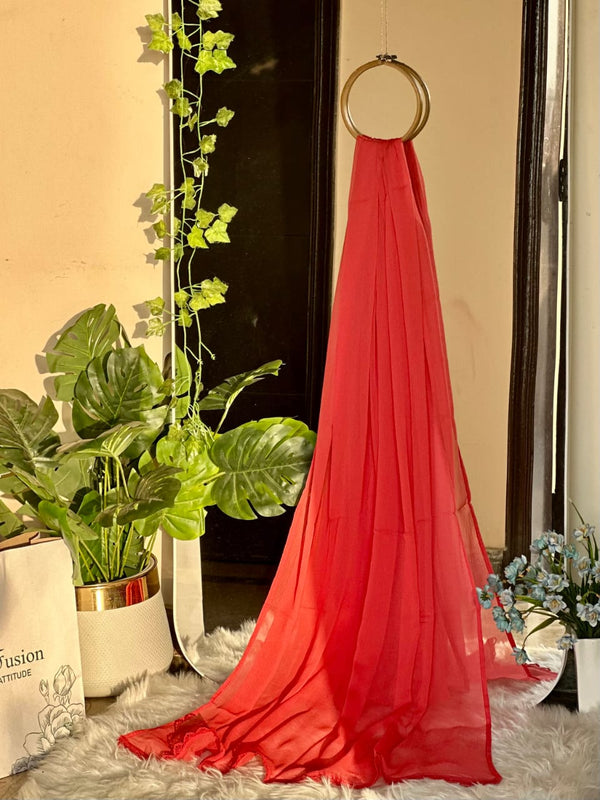 Crimson Chiffon Dupattas With Lace