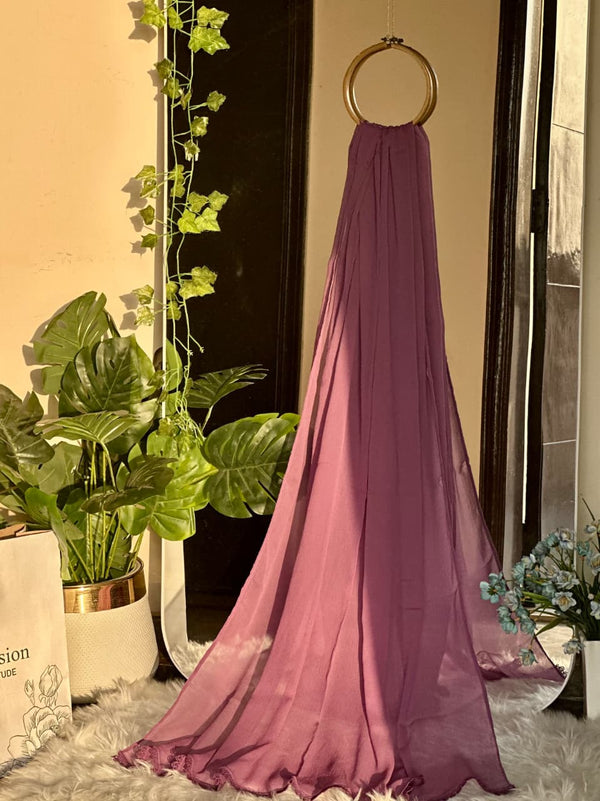 Deep Lavender Chiffon Dupattas With Lace
