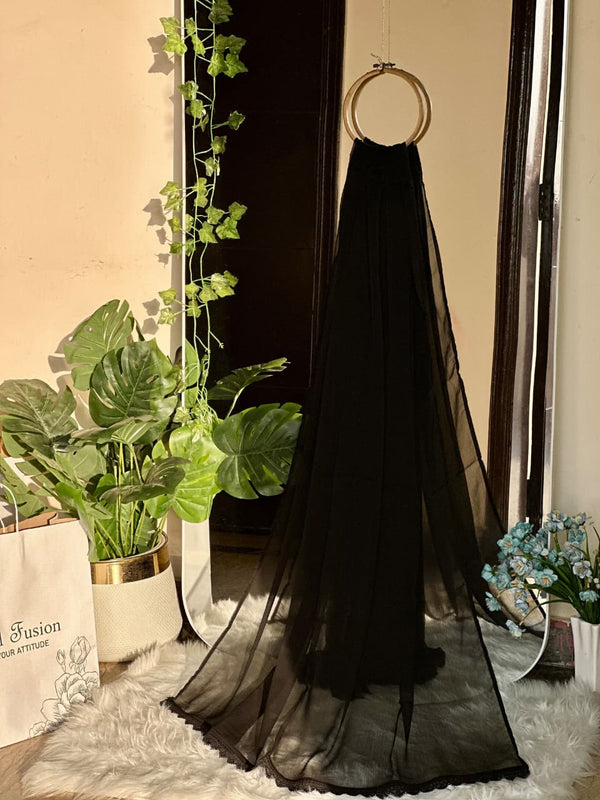 Black Chiffon Dupattas With Lace