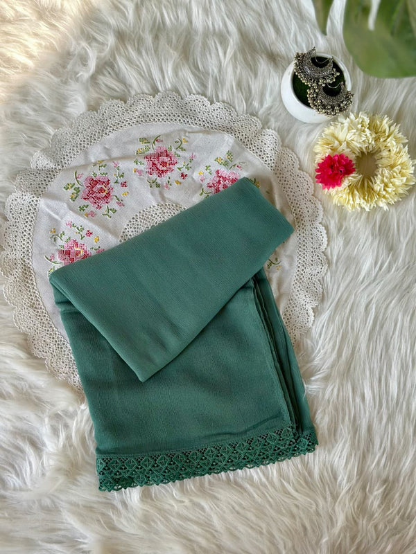 Pastel Green Chiffon Dupattas With Lace