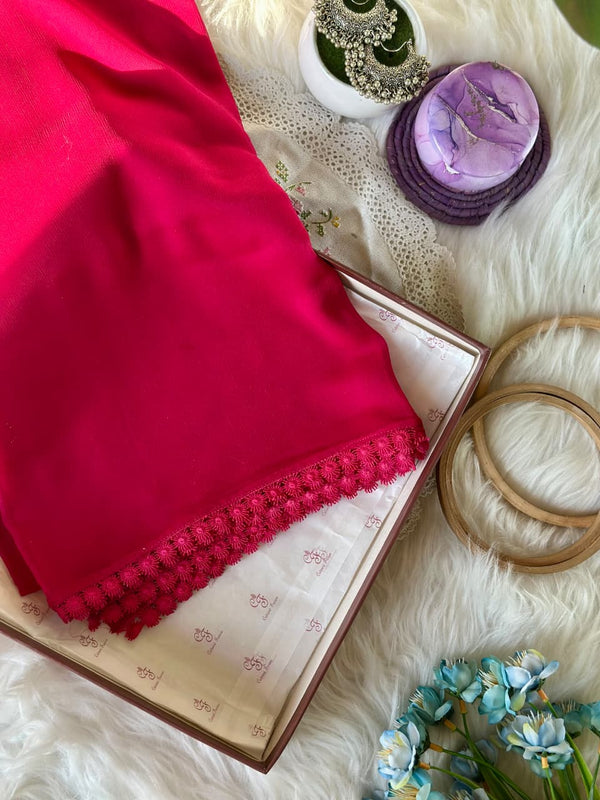 Deep Pink Chiffon Dupattas With Lace