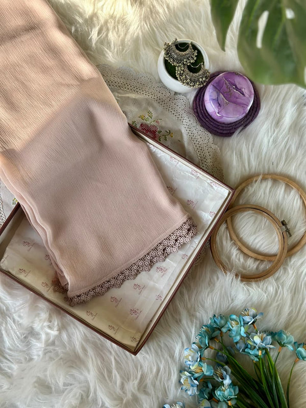 Light Apricot Chiffon Dupattas With Lace