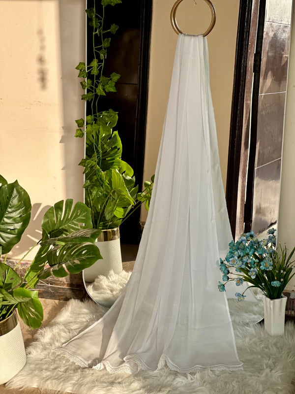 White Chiffon Dupattas With Lace