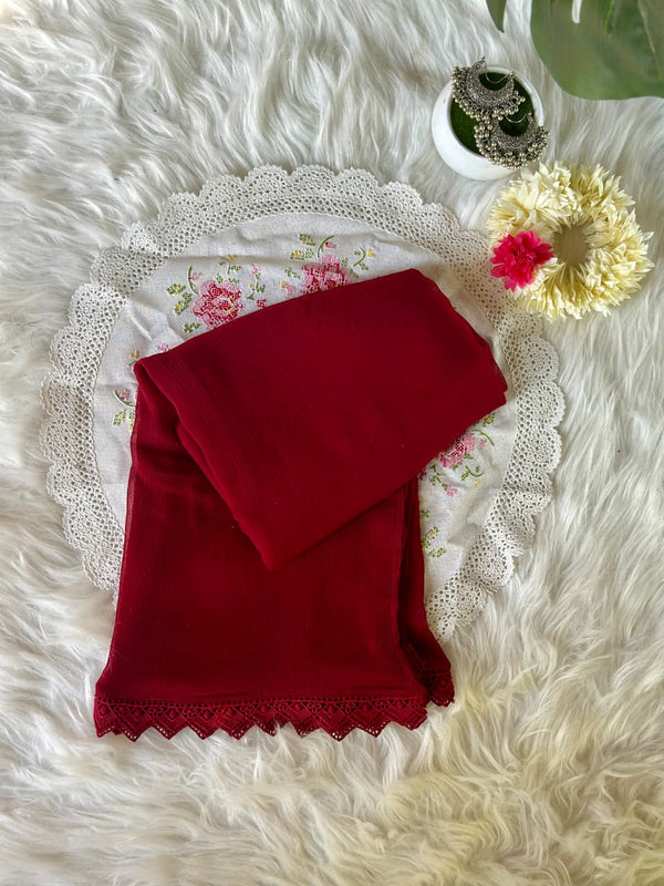 Burgundy Chiffon Dupattas With Lace