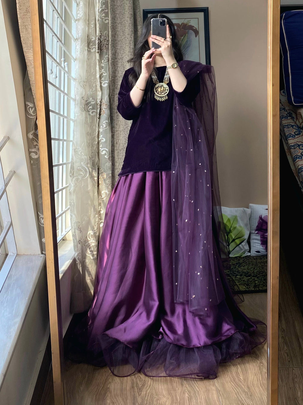 3 Piece - Velvet Dress With Sharara Net Dupatta