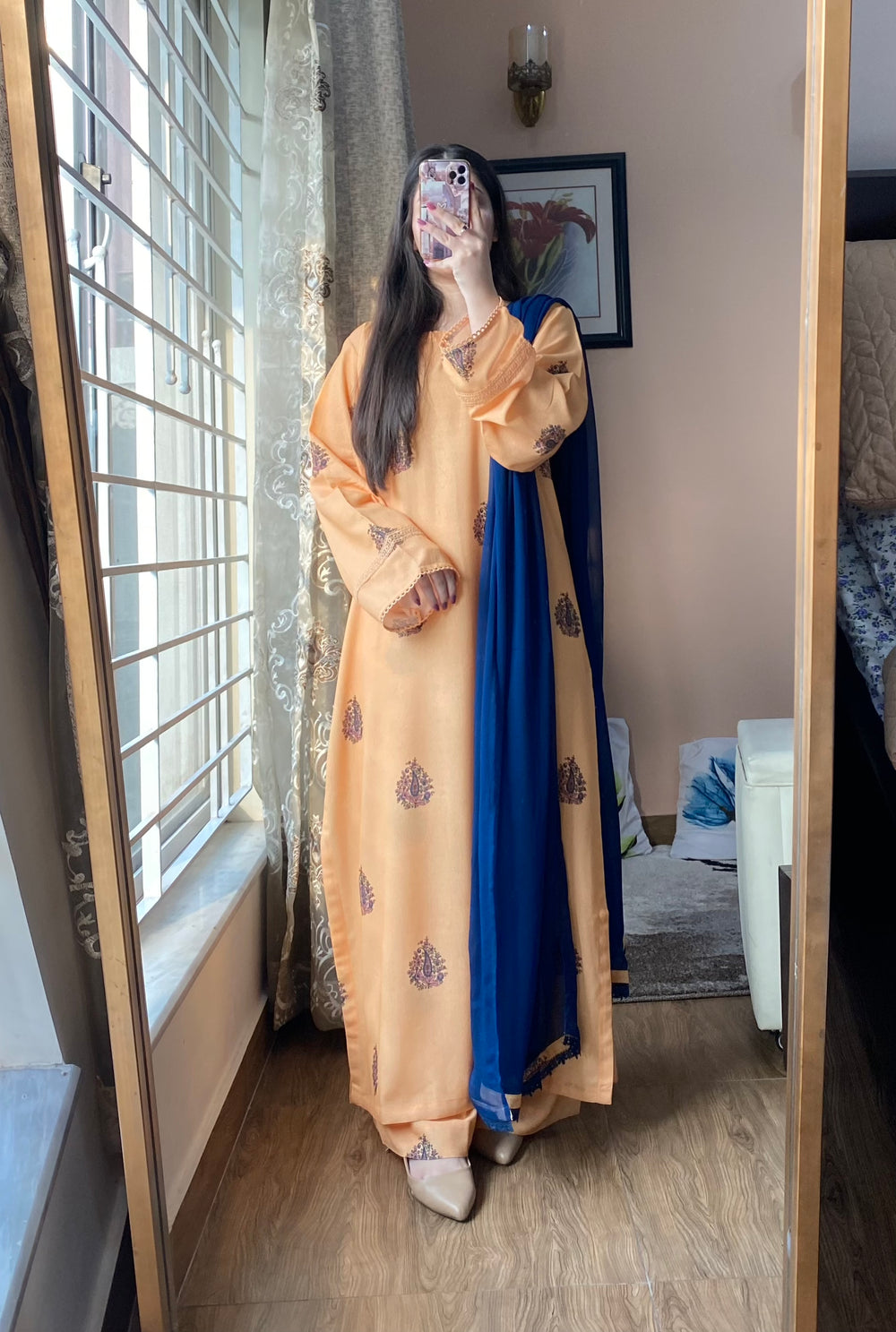 3 Piece - Silk Karandi Unstitched Printed Dress