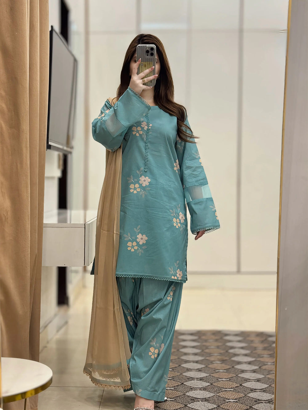 Lawn Printed Dress With Chunnat Shalwar