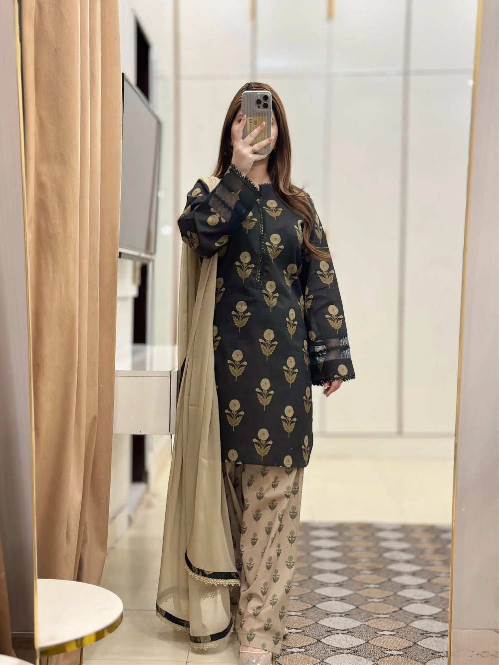 Lawn Printed Dress With Loose Shalwar